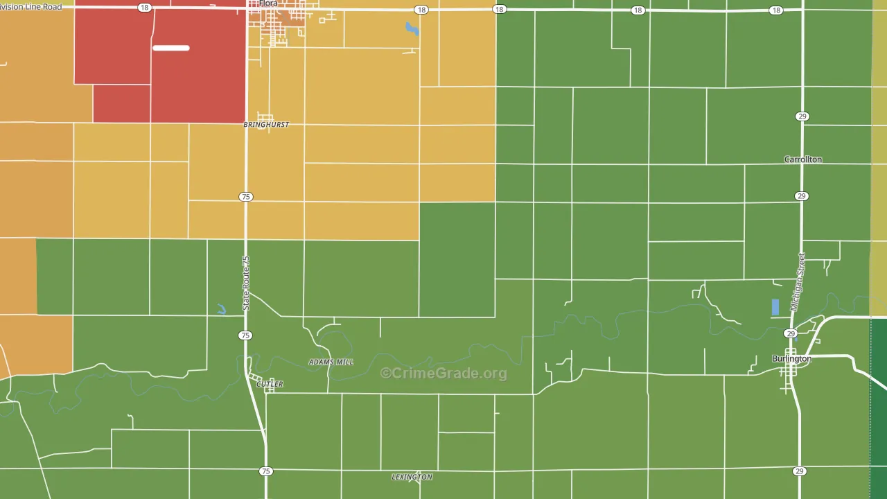 Bringhurst, IN Map of Drug-Related Crime Rates