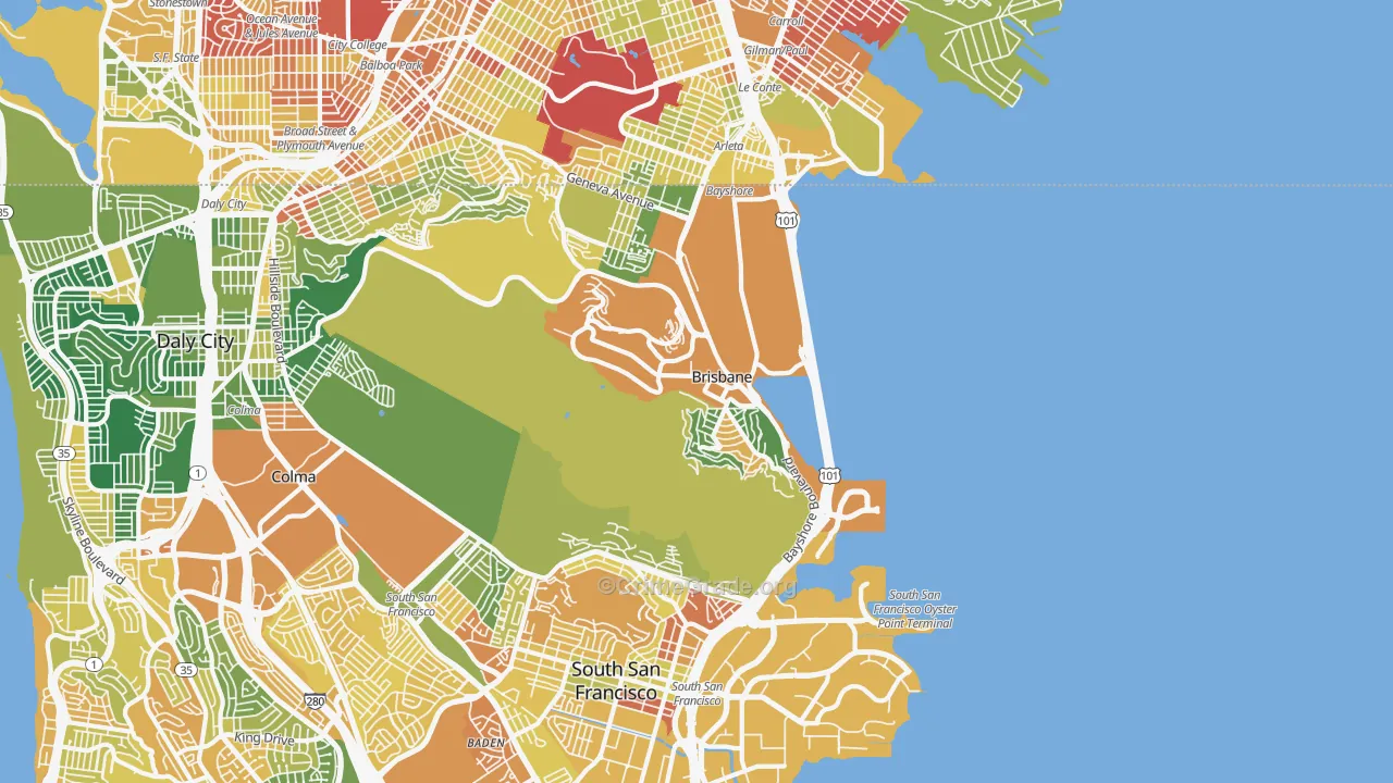 Brisbane, CA Map of Drug-Related Crime Rates
