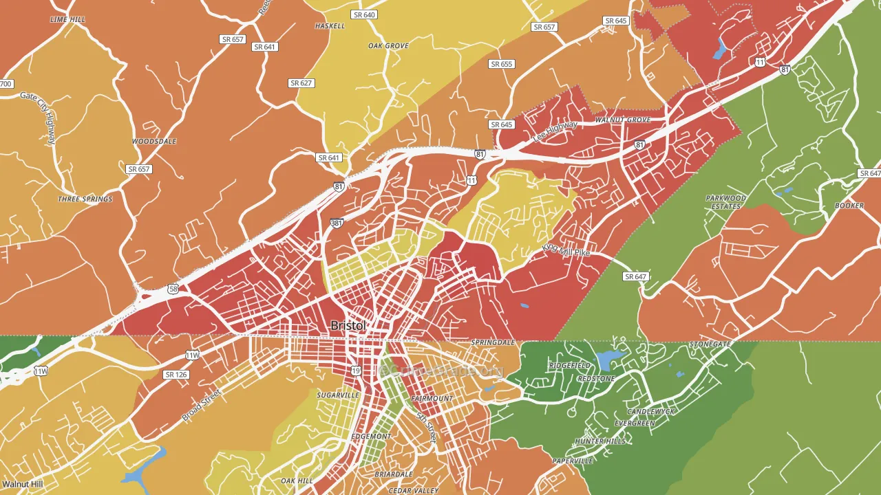 Bristol City, VA Map of Drug-Related Crime Rates