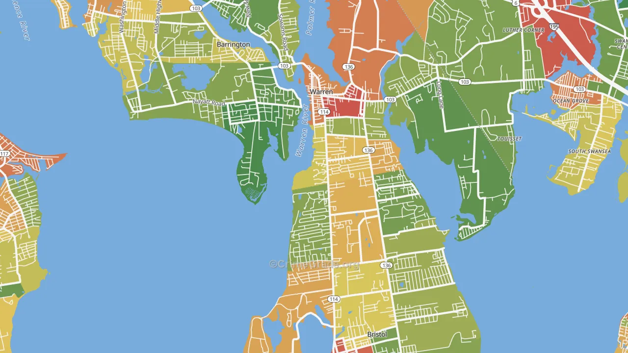 Bristol County, RI Map of Drug-Related Crime Rates