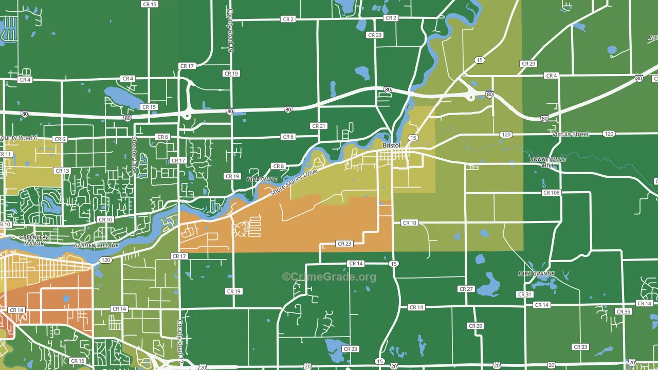 Bristol, IN Map of Drug-Related Crime Rates