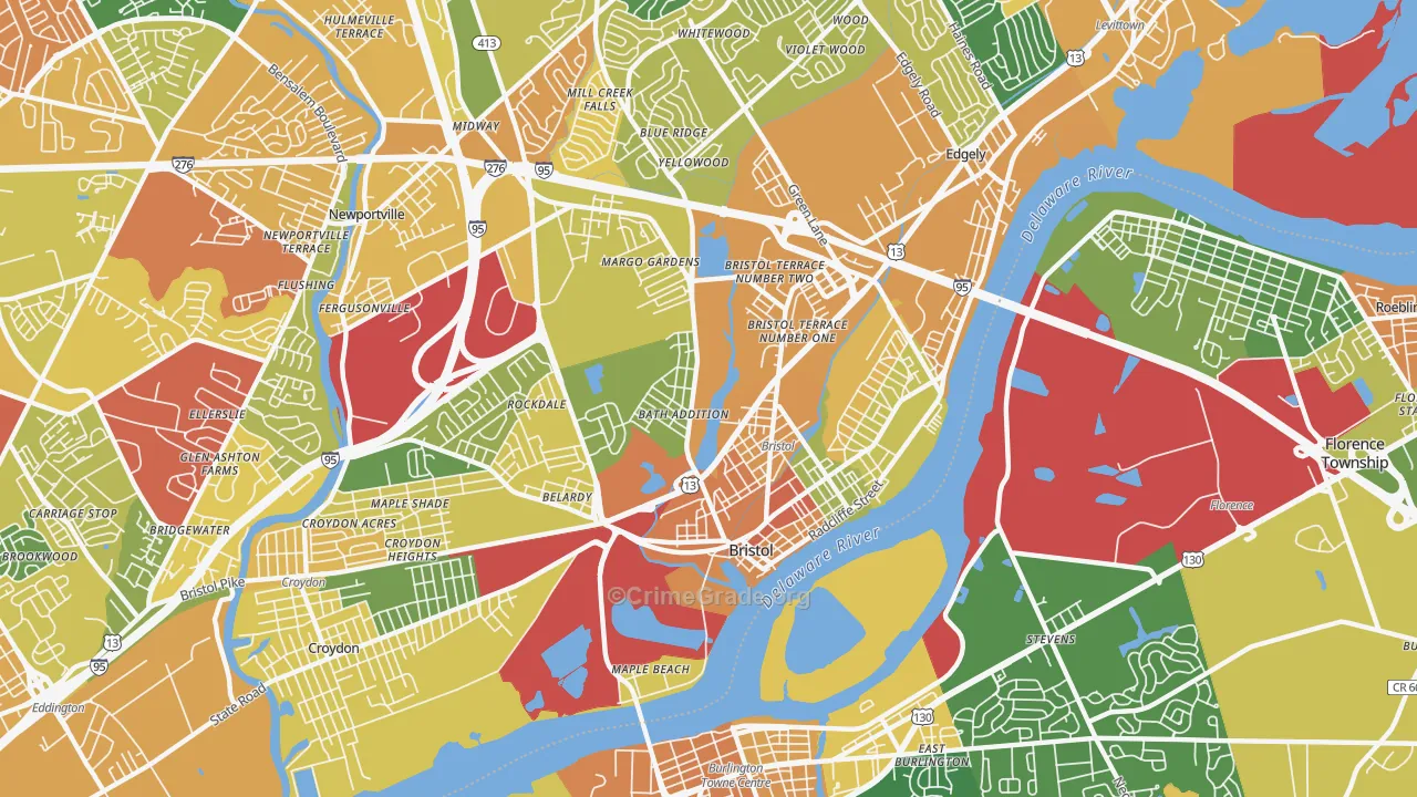 Bristol, PA Map of Drug-Related Crime Rates
