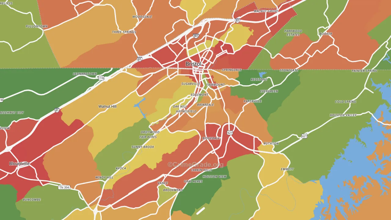 Bristol, TN Map of Drug-Related Crime Rates