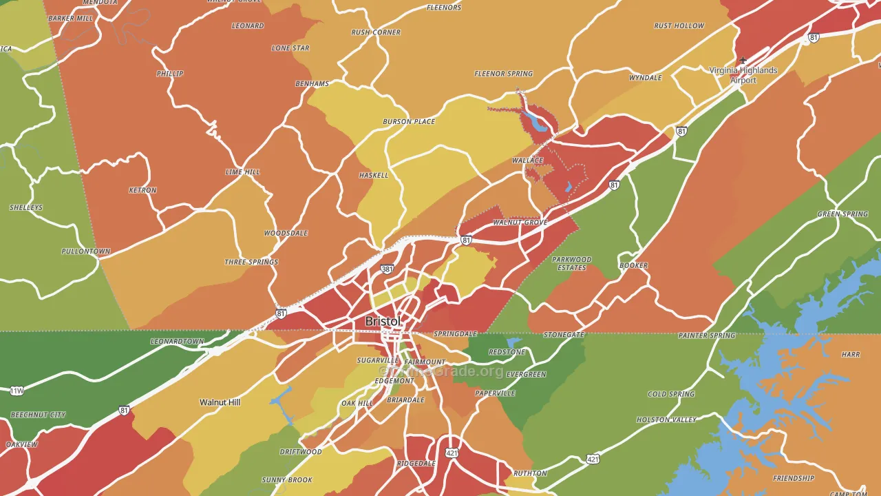 Bristol, VA Map of Drug-Related Crime Rates