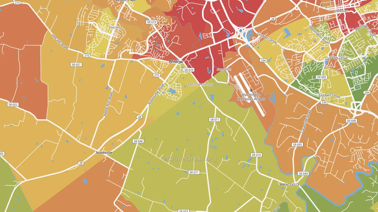 Bristow, VA Map of Drug-Related Crime Rates