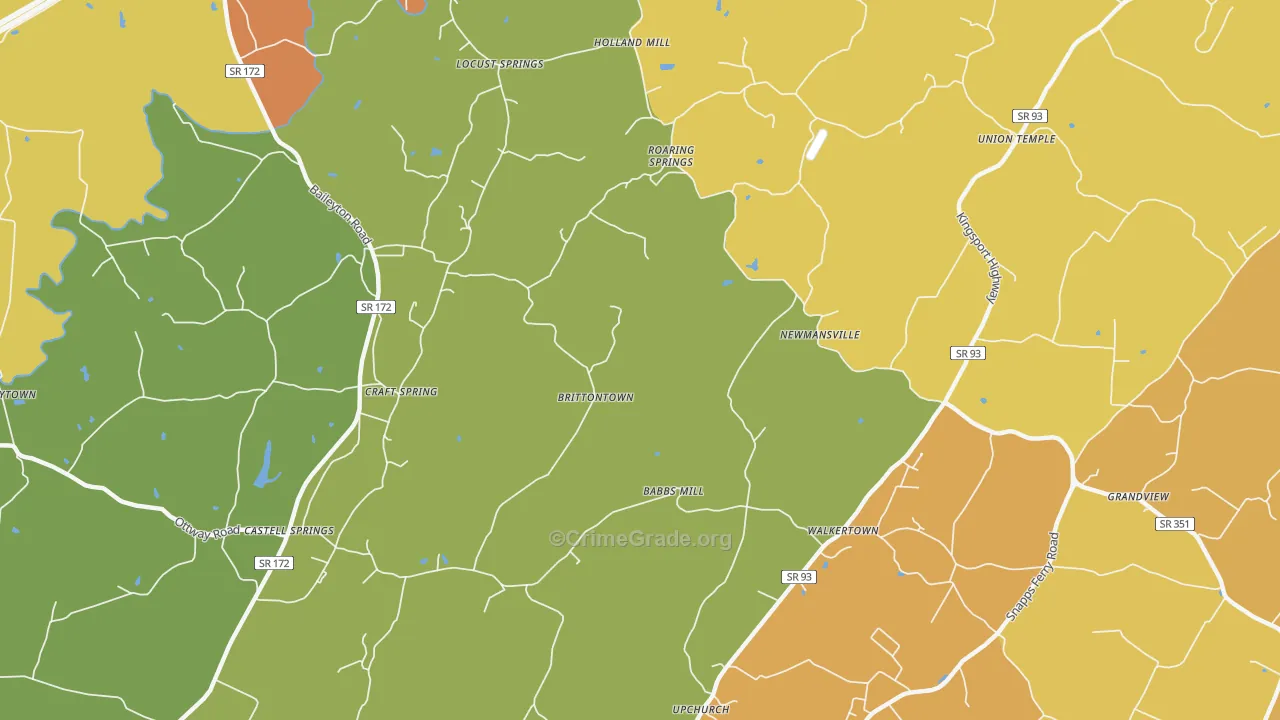 Brittontown, TN Map of Drug-Related Crime Rates