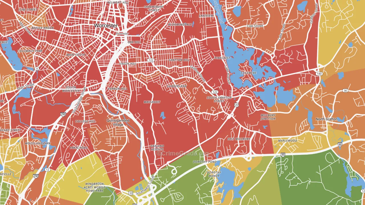Broadmeadow Brook, Worcester, MA Map of Drug-Related Crime Rates