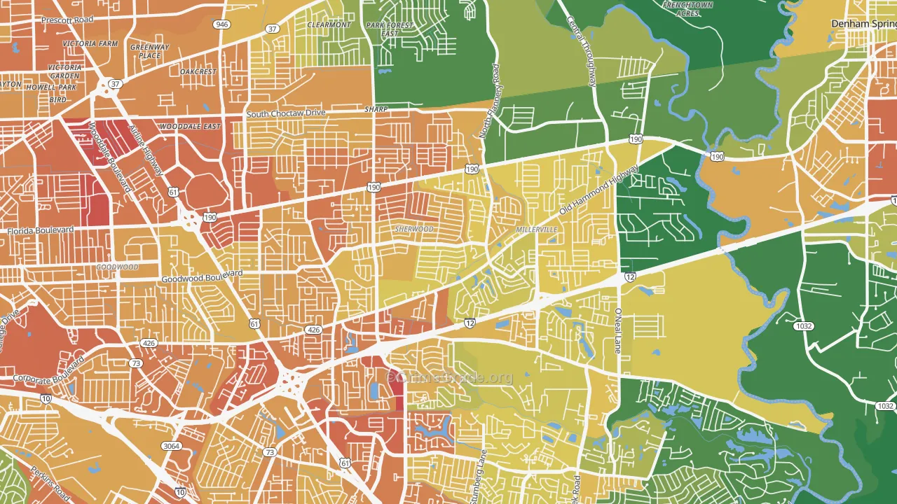 Broadmoor-Sherwood, Baton Rouge, LA Map of Drug-Related Crime Rates
