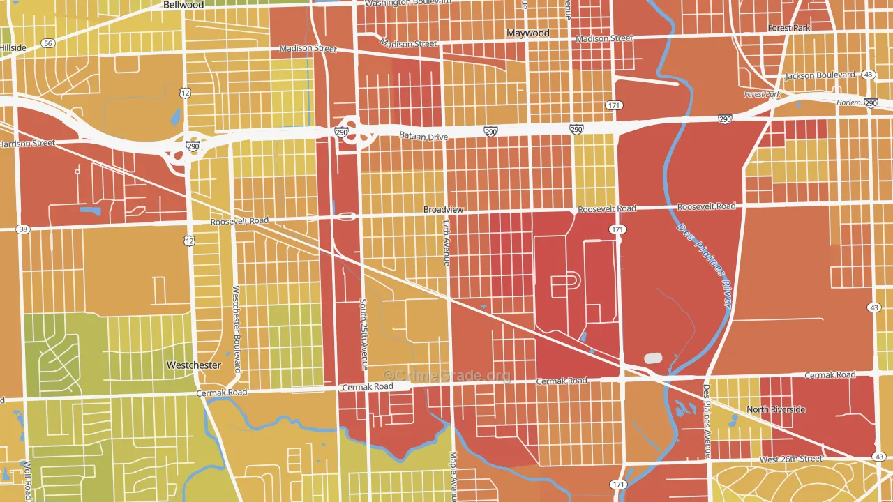 Broadview, IL Map of Drug-Related Crime Rates