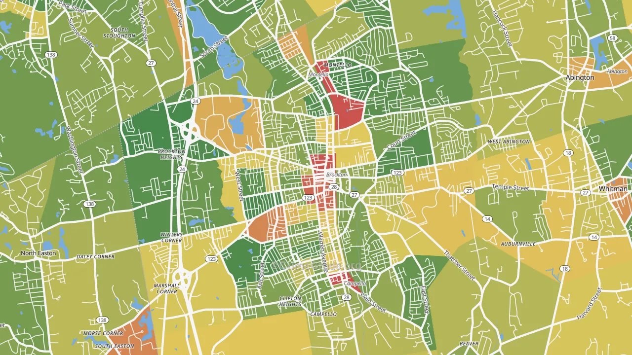 Brockton, MA Map of Drug-Related Crime Rates