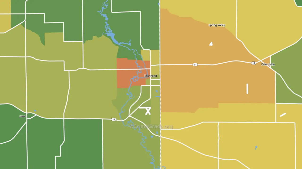 Brodhead, WI Map of Drug-Related Crime Rates