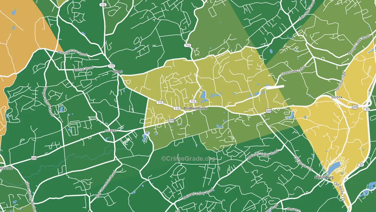 Brodheadsville, PA Map of Drug-Related Crime Rates