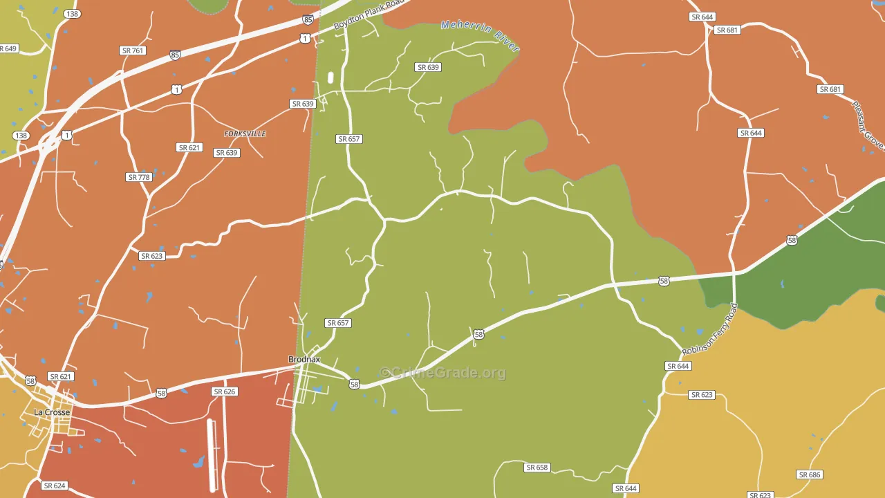 Brodnax, VA Map of Drug-Related Crime Rates