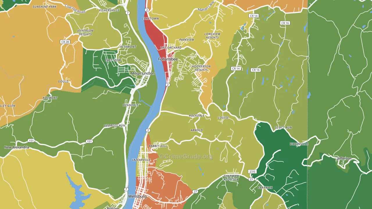Brooke County, WV Map of Drug-Related Crime Rates