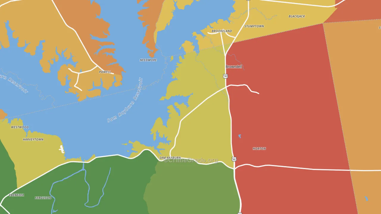 Brookeland, TX Map of Drug-Related Crime Rates