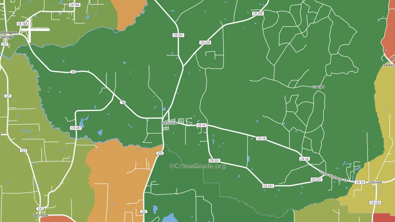 Brooker, FL Map of Drug-Related Crime Rates