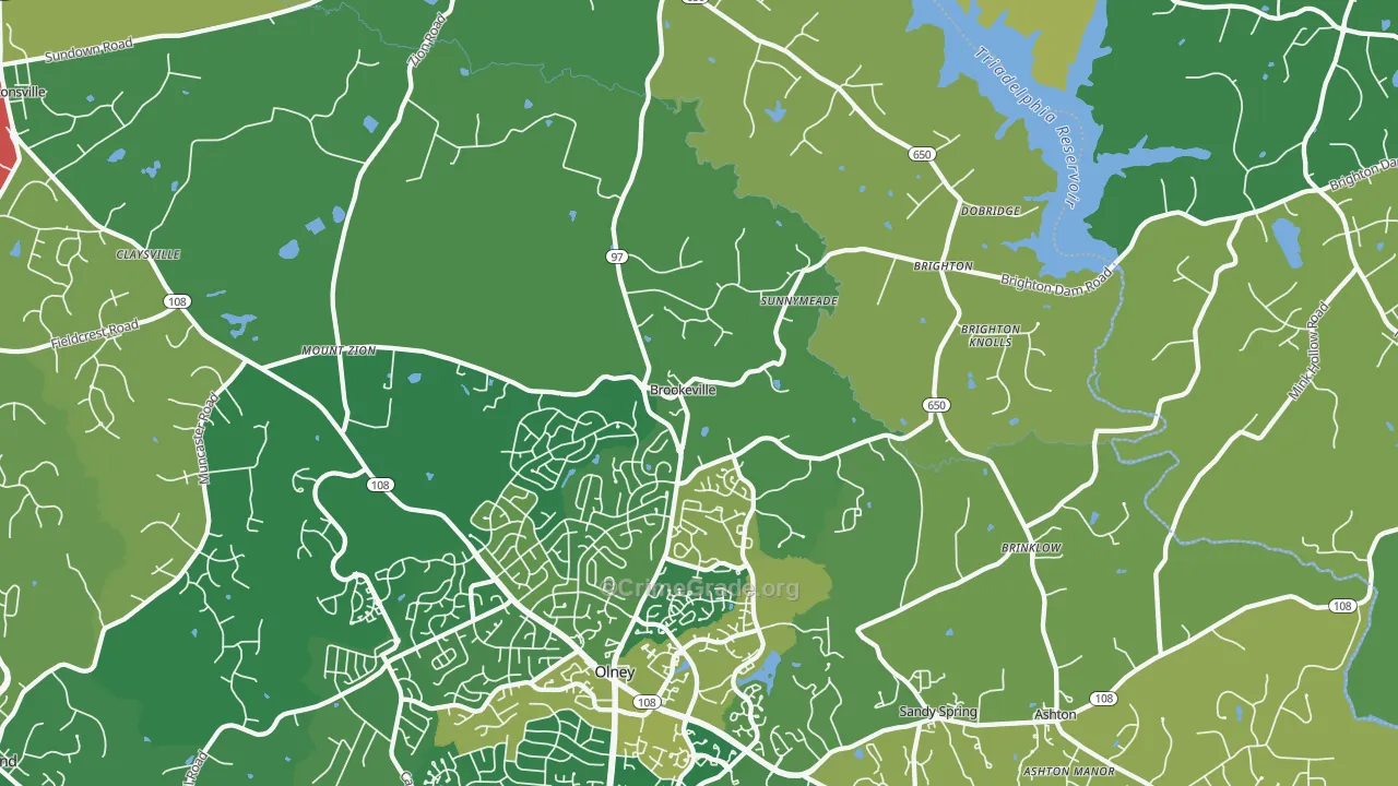 Brookeville, MD Map of Drug-Related Crime Rates
