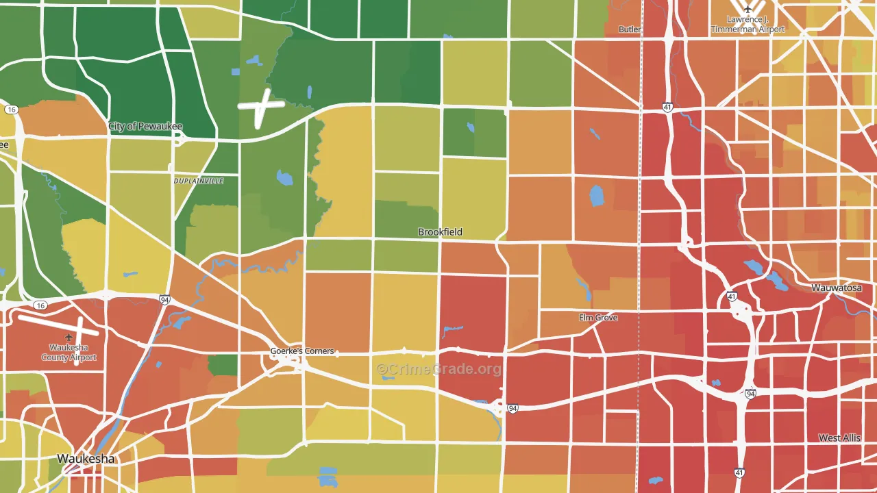 Brookfield, WI Map of Drug-Related Crime Rates
