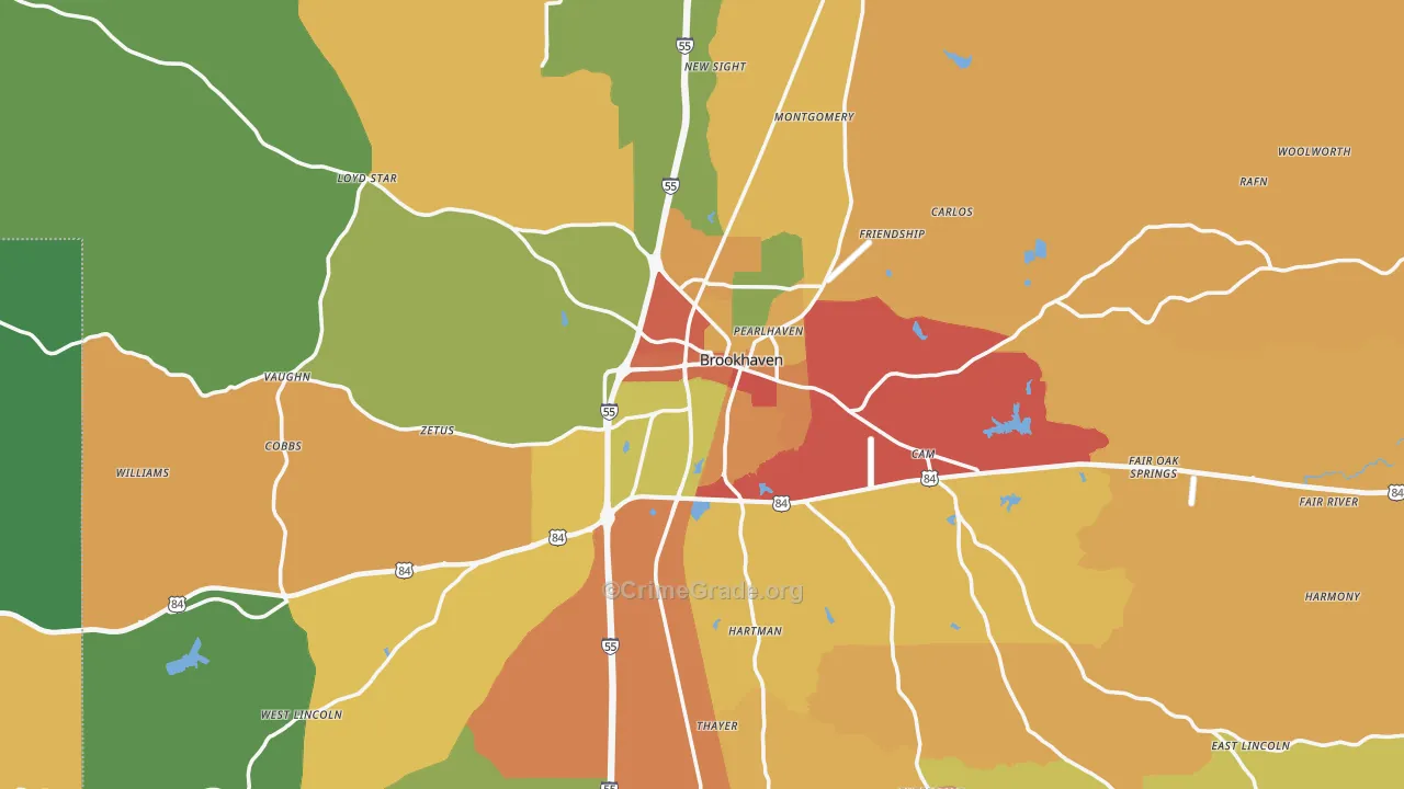 Brookhaven, MS Map of Drug-Related Crime Rates