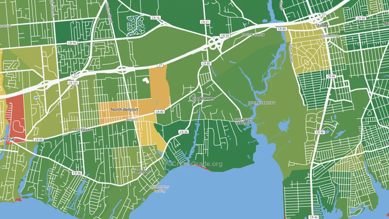 Brookhaven, NY Map of Drug-Related Crime Rates