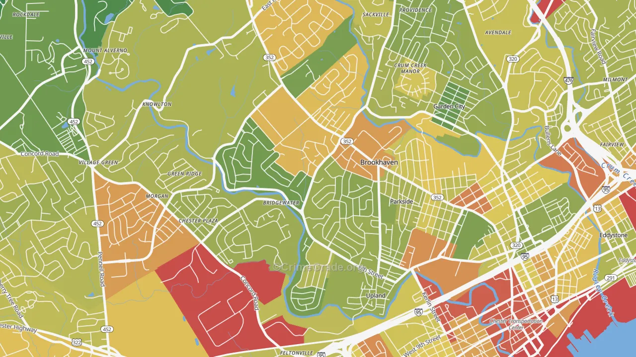 Brookhaven, PA Map of Drug-Related Crime Rates
