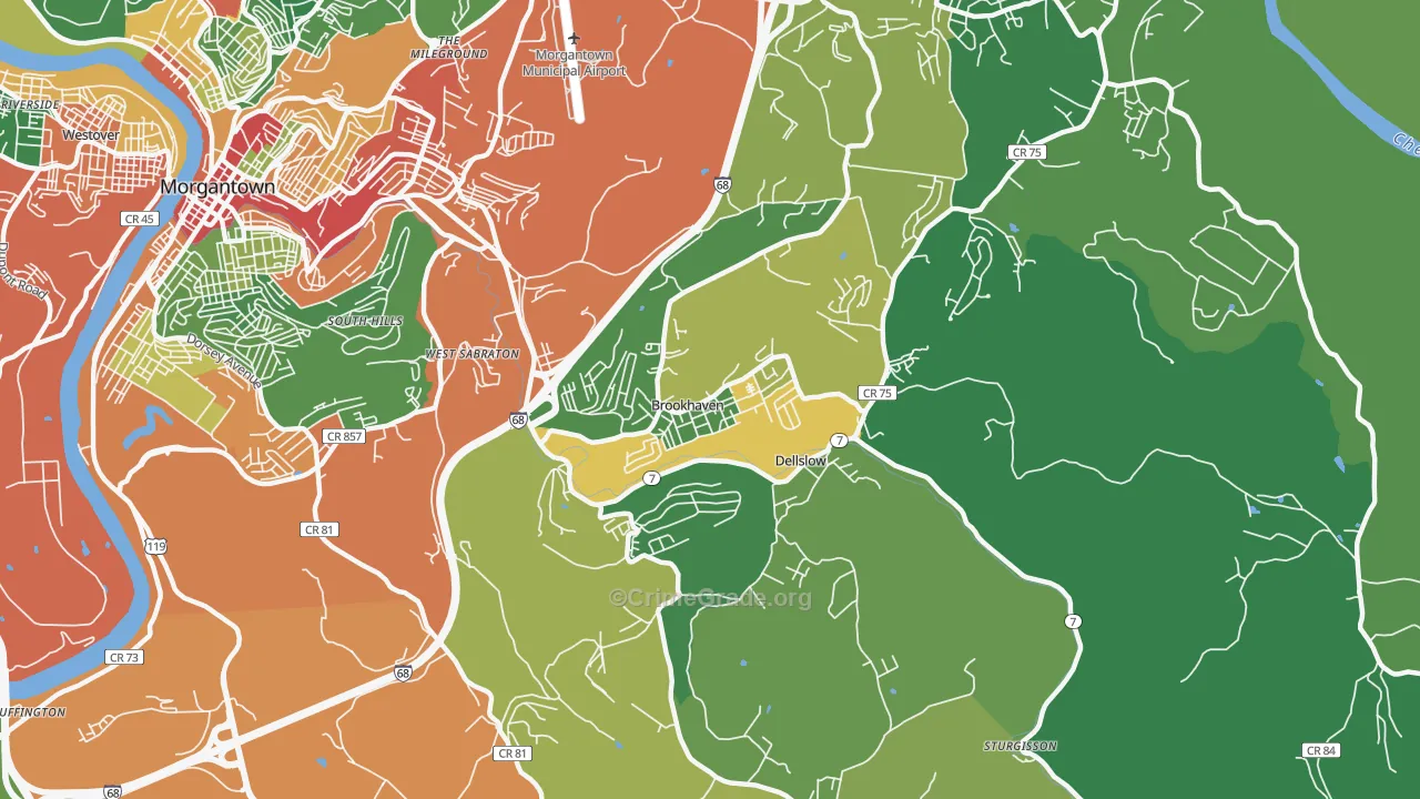 Brookhaven, WV Map of Drug-Related Crime Rates