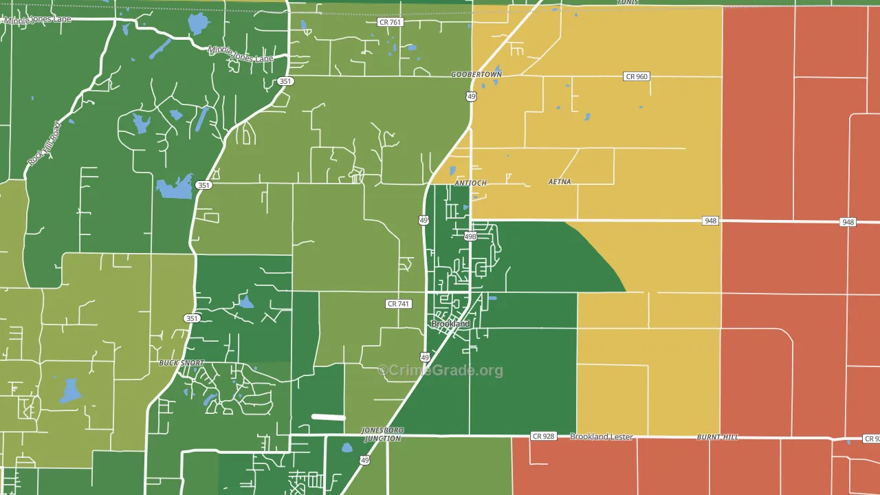 Brookland, AR Map of Drug-Related Crime Rates