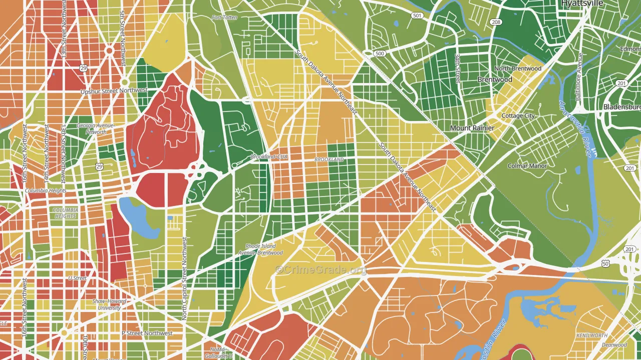Brookland, Washington, DC Map of Drug-Related Crime Rates