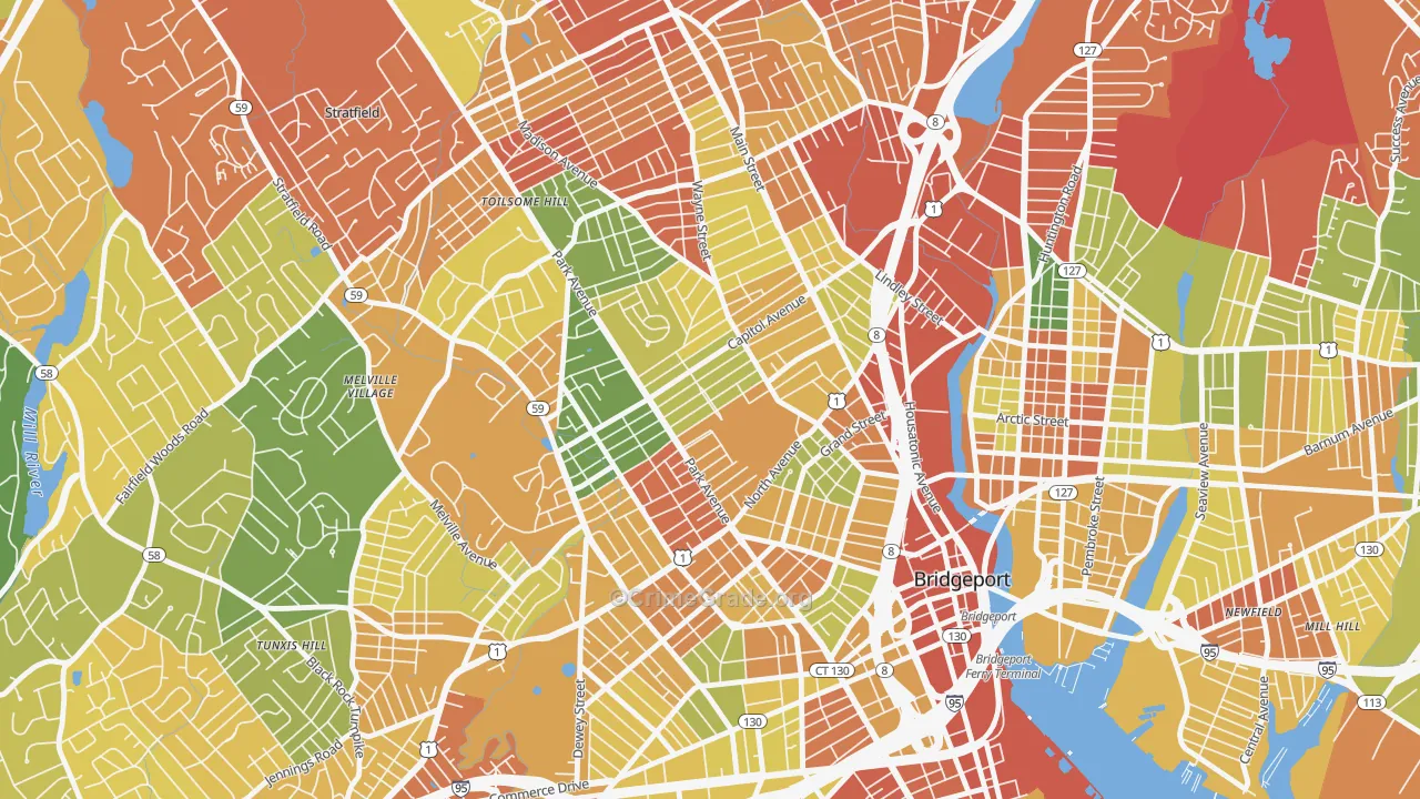 Brooklawn-St. Vincent, Bridgeport, CT Map of Drug-Related Crime Rates