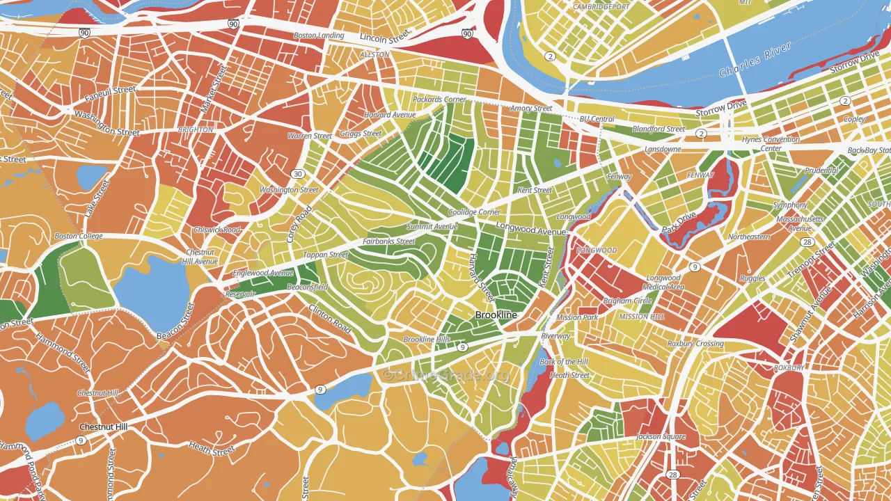 Brookline, MA Map of Drug-Related Crime Rates