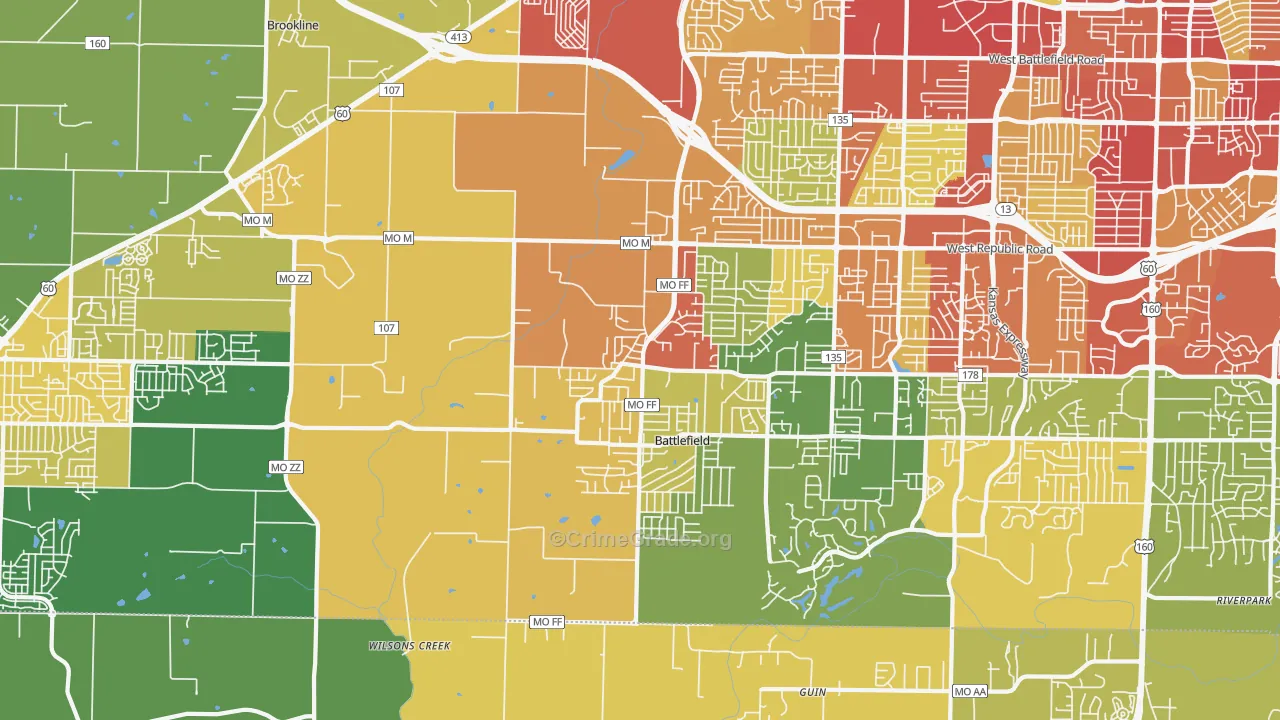 Brookline Station, MO Map of Drug-Related Crime Rates