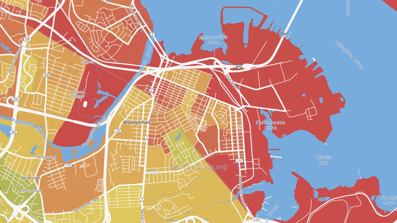 Brooklyn-Curtis Bay, Brooklyn, MD Map of Drug-Related Crime Rates