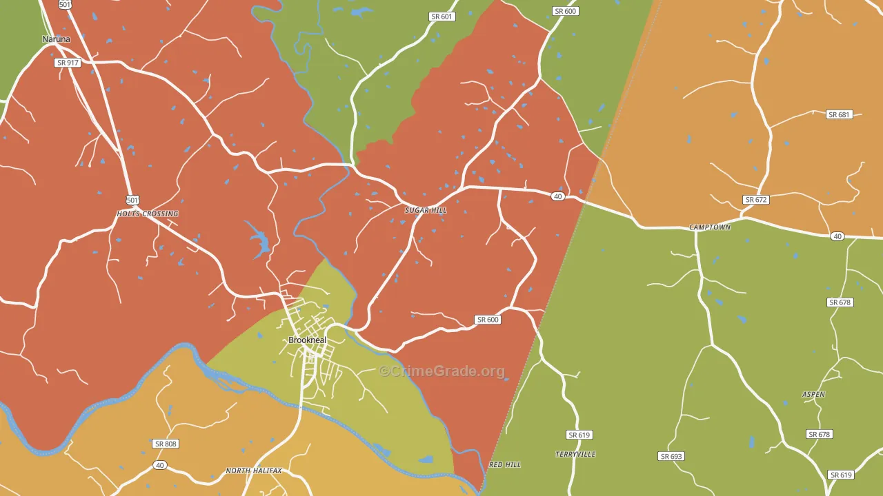 Brookneal, VA Map of Drug-Related Crime Rates