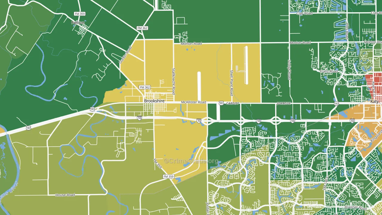 Brookshire, TX Map of Drug-Related Crime Rates