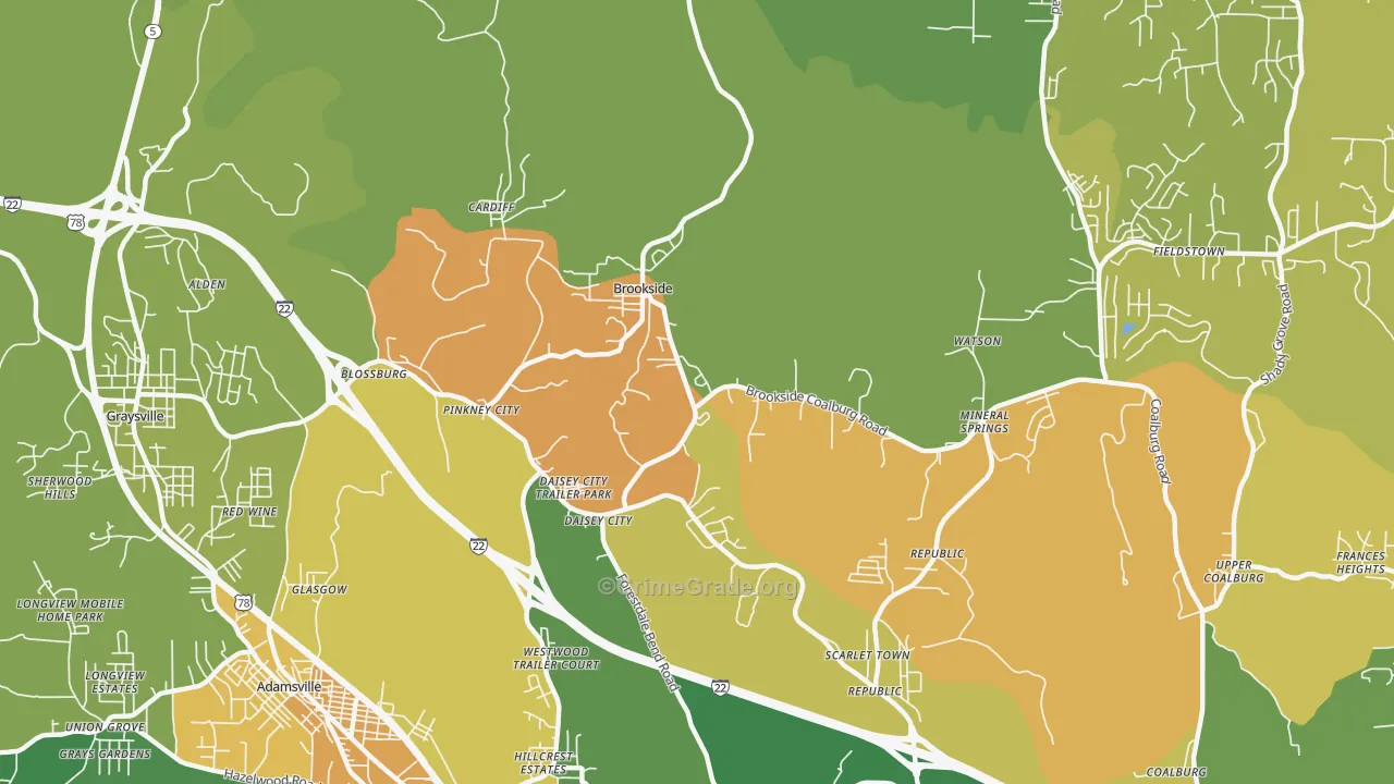 Brookside, AL Map of Drug-Related Crime Rates