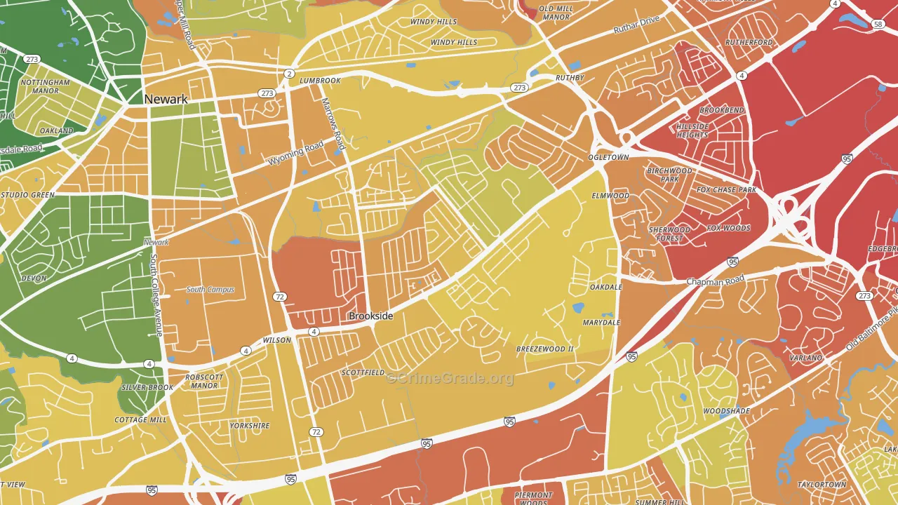 Brookside, DE Map of Drug-Related Crime Rates