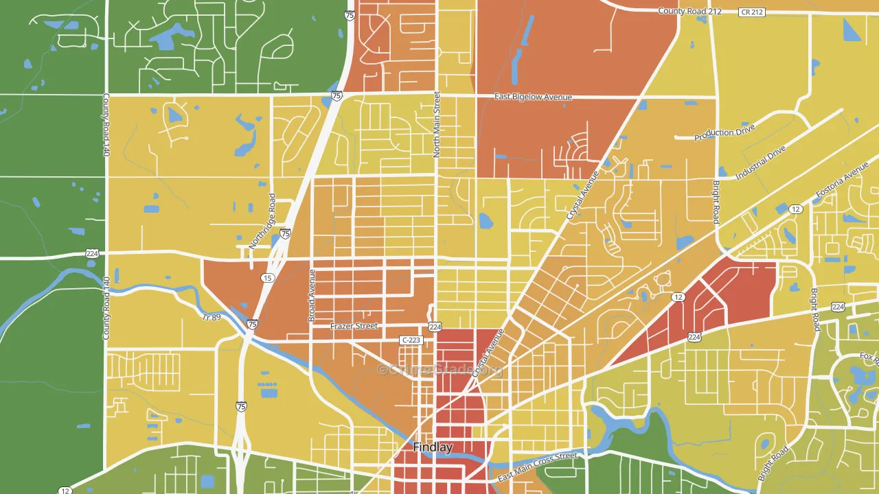 Brookside, Findlay, OH Map of Drug-Related Crime Rates