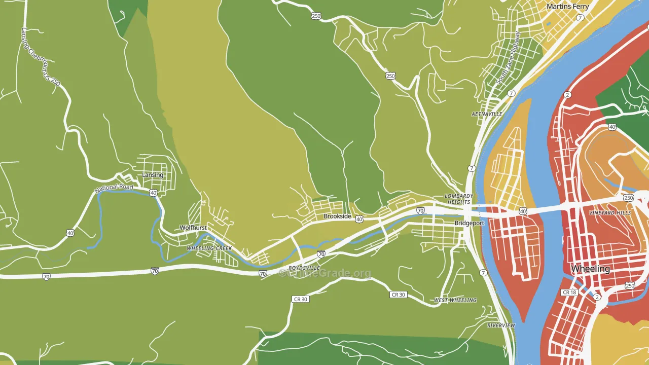 Brookside, OH Map of Drug-Related Crime Rates