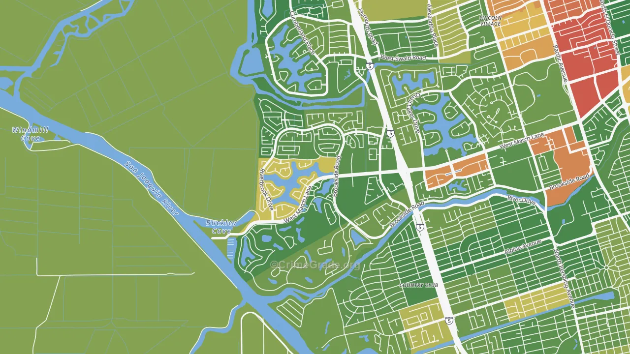 Brookside, Stockton, CA Map of Drug-Related Crime Rates
