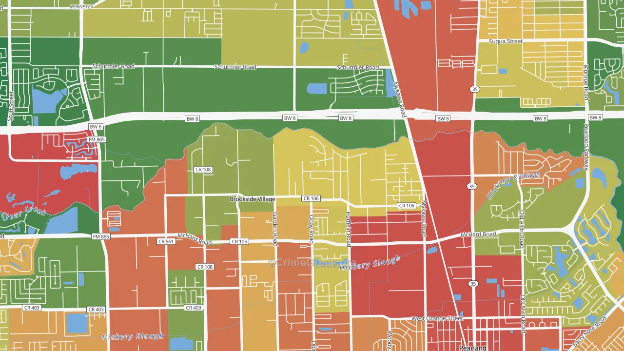 Brookside Village, TX Map of Drug-Related Crime Rates