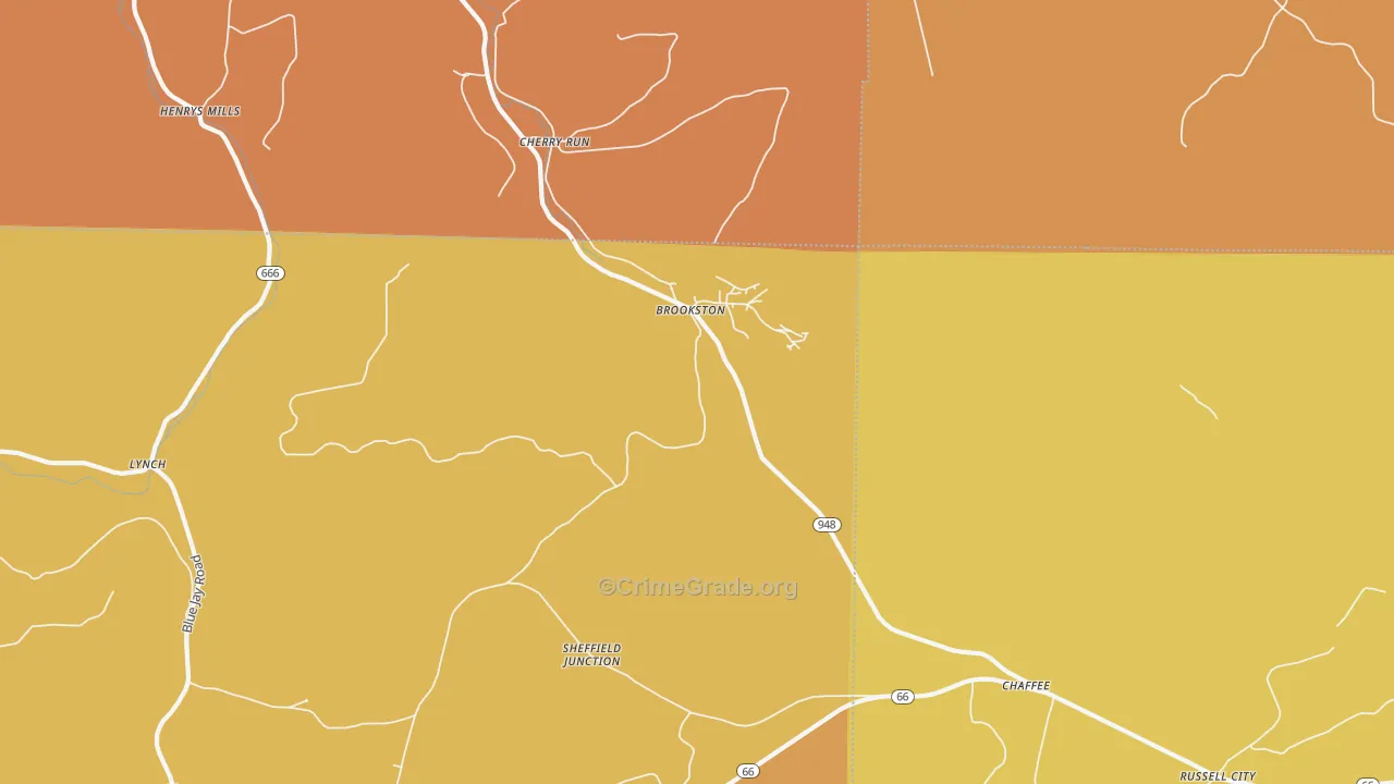 Brookston, PA Map of Drug-Related Crime Rates