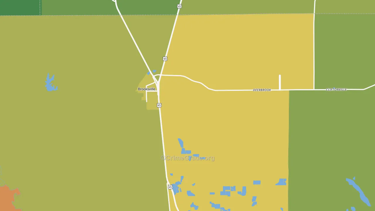Brooksville, MS Map of Drug-Related Crime Rates