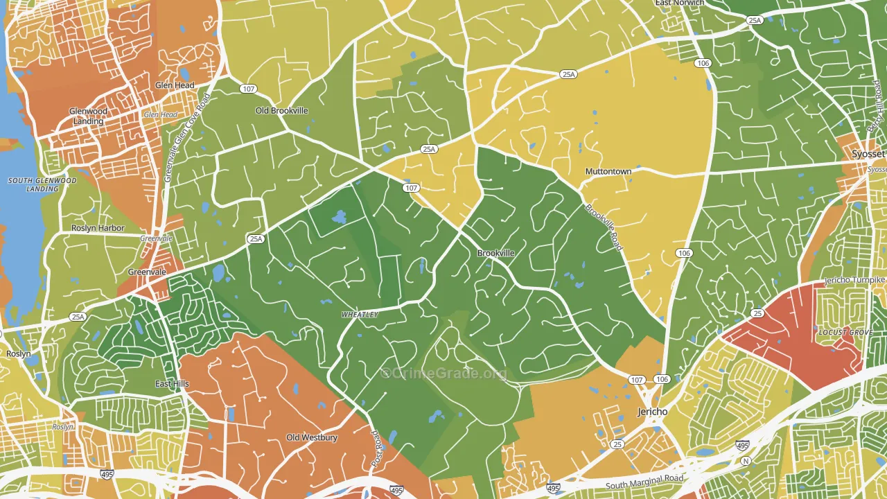 Brookville, NY Map of Drug-Related Crime Rates