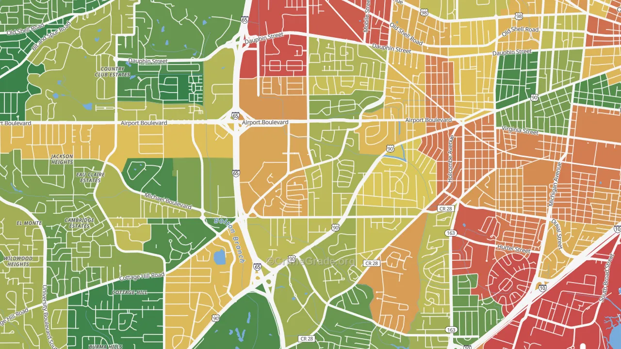 Brookwood, Mobile, AL Map of Drug-Related Crime Rates