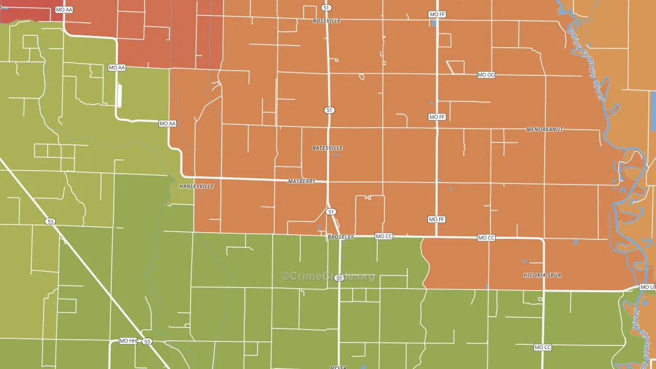 Broseley, MO Map of Drug-Related Crime Rates