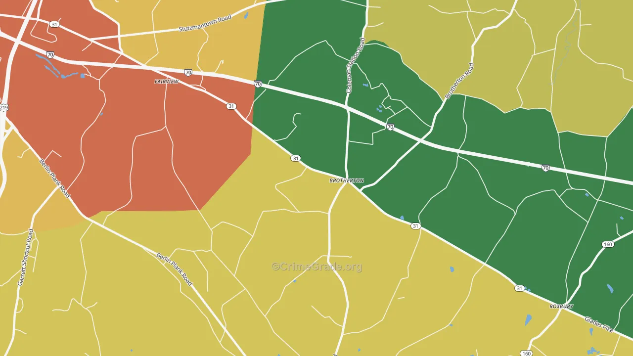 Brotherton, PA Map of Drug-Related Crime Rates