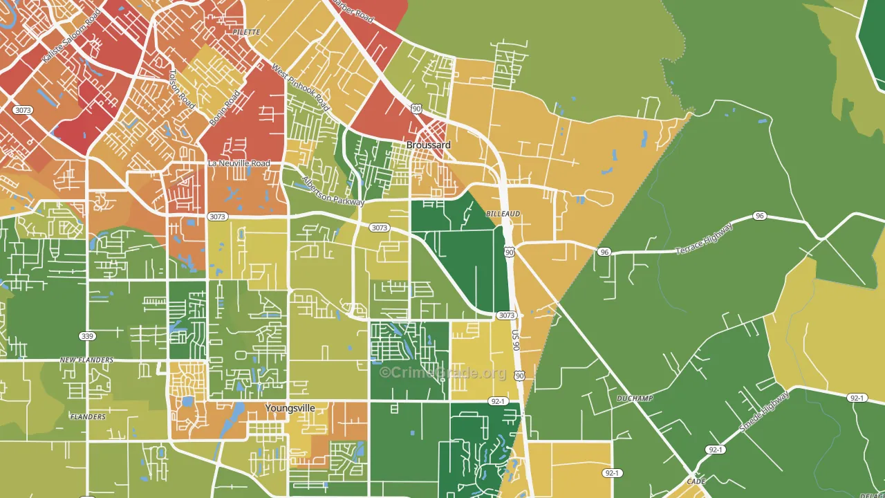 Broussard, LA Map of Drug-Related Crime Rates