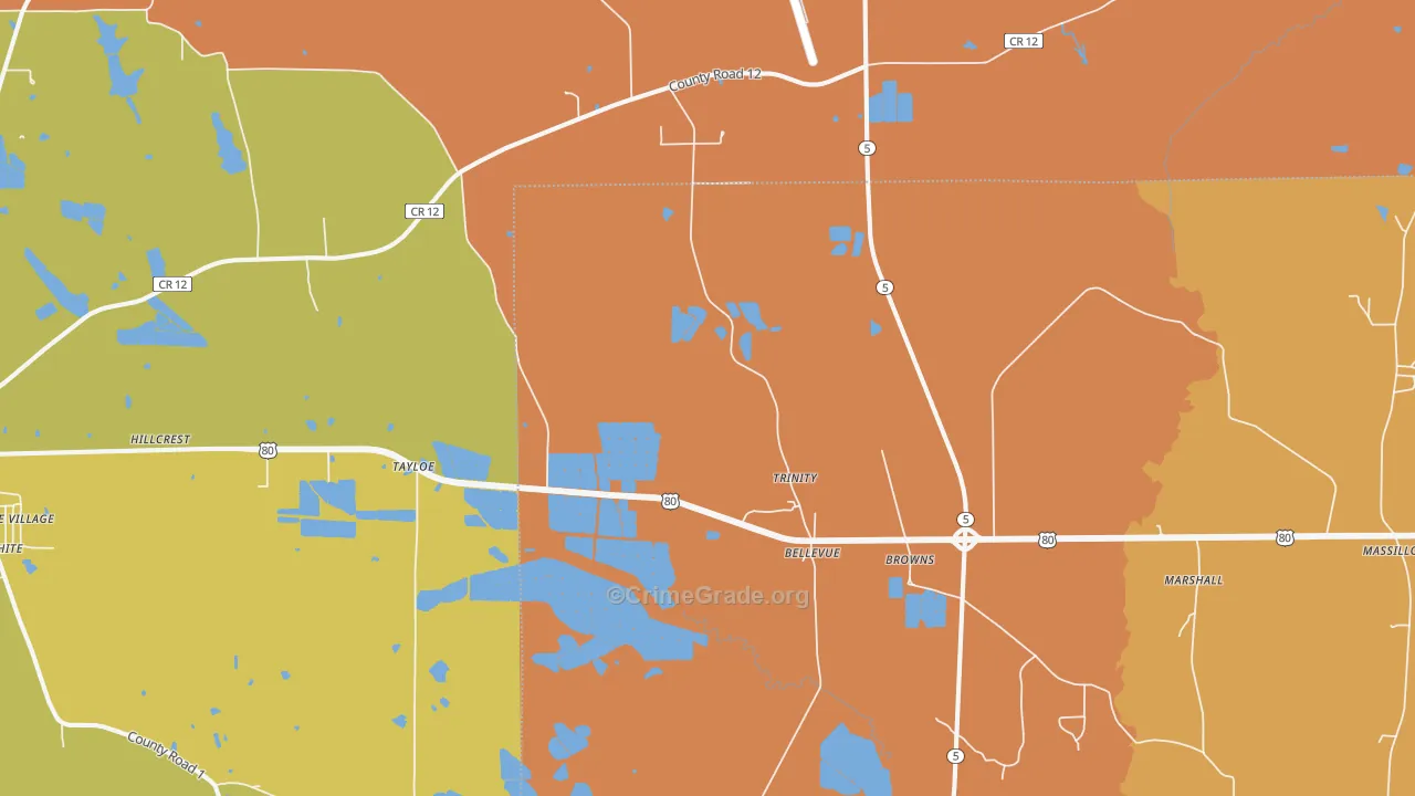 Browns, AL Map of Drug-Related Crime Rates