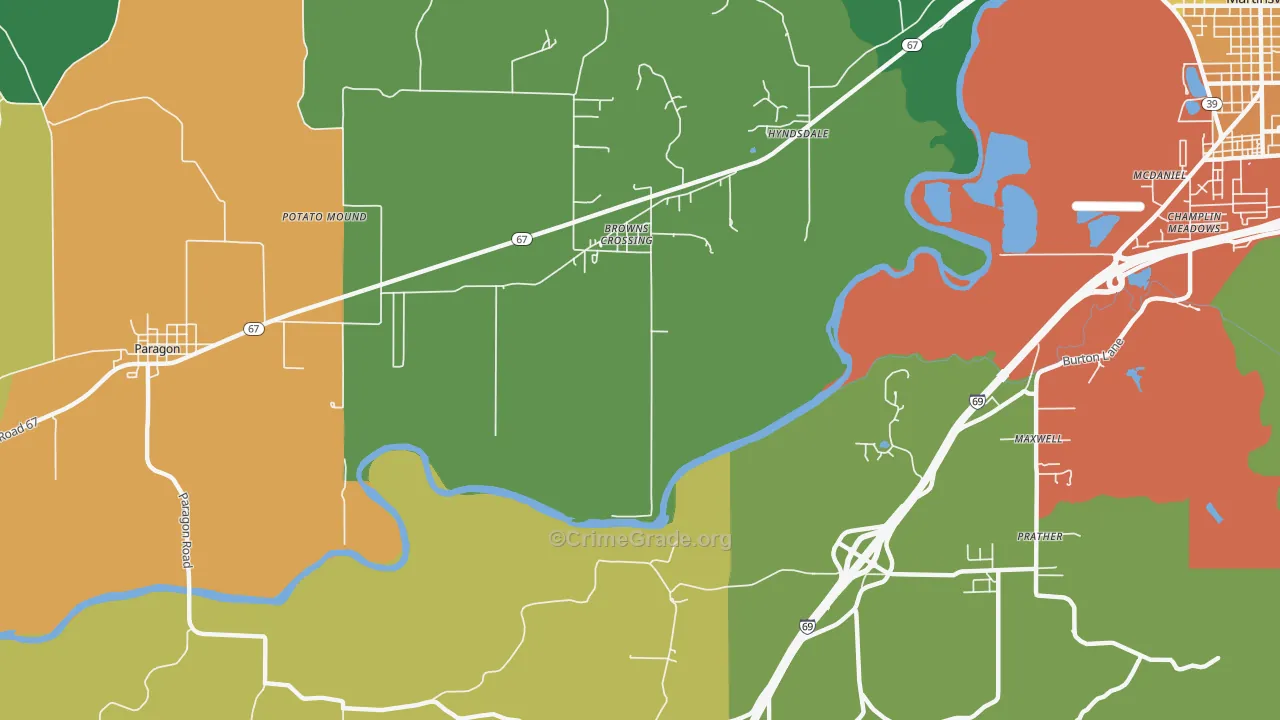 Browns Crossing, IN Map of Drug-Related Crime Rates