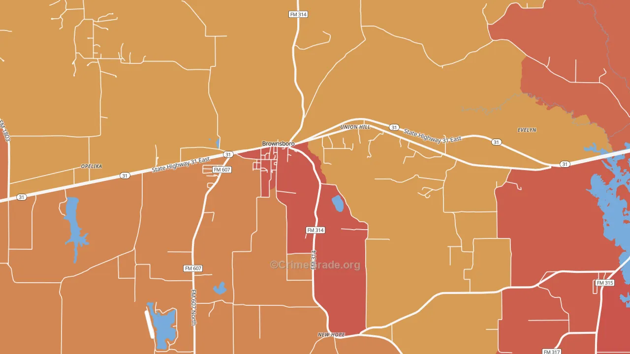 Brownsboro, TX Map of Drug-Related Crime Rates